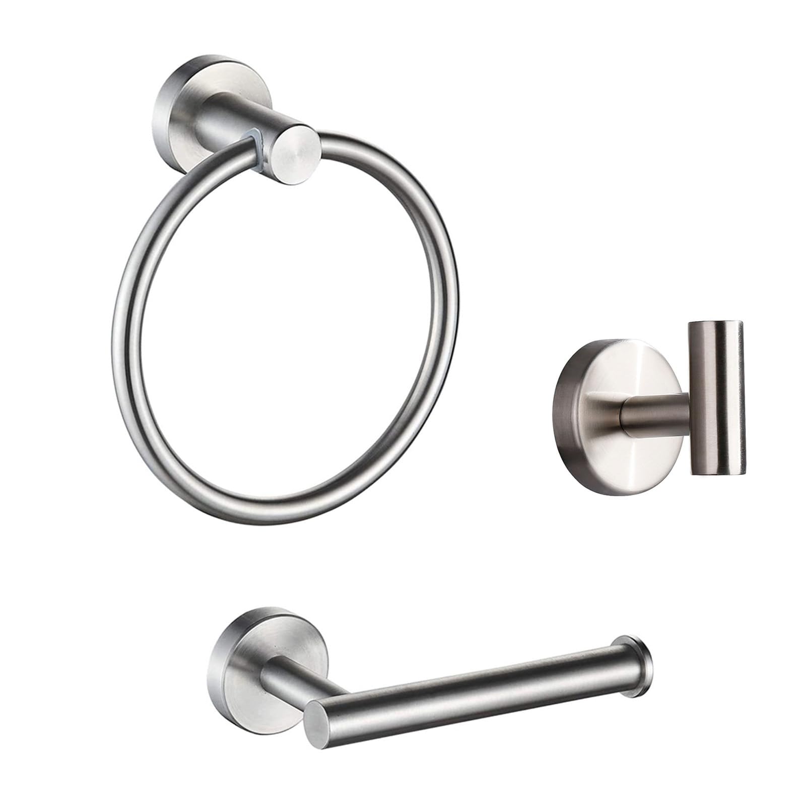 Towel Holders for Bathrooms Wall Mounted - 3 Set Silver Brushed Toilet Roll Holder, Towel Rail 090307