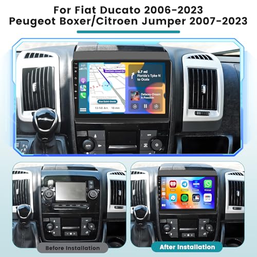 Hikity 2+64G Car Radio for Peugeot Boxer Fiat Ducato Citroen Jumper 2006-2023 with Carplay Android Auto, 9'' Touch Screen Android 15 Radio with Mirror Link FM/RDS EQ WiFi Bluetooth GPS SWC Camera