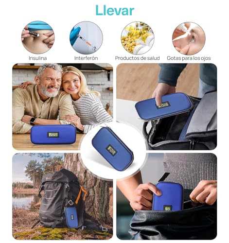 Hielera para Insulina 2 Bolsas de Hielo Portatil,Bolsa Enfriamiento Pantalla de Temperatura,Diabetes Organizer Cooler de Medicamentos,Mantenga Fresca Durante 8-10 Horas,para Viaje y Trabajo Salud (A)