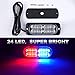 ASPL 4pcs 24-LED Surface Mount Grille Flashing Strobe Lights, Super Bright Mini LED Light-Head Emergency Hazard Warning lights for Construction Vehicle, SUV, Tow Truck Van (Red/Blue)