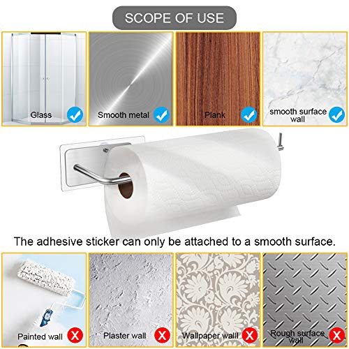 Carry360 Paper Towel Holder with Adhesive Under Cabinet, No Drilling, Wall Mounted Removable Paper Towel Roll Rack for Home, Kitchen, Toilet-304 SUS Stainless Steel