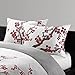 N Natori Cherry Blossom Duvet Cover Queen Size - Red, Grey , Cherry Blossom Duvet Cover Set – 3 Piece – 100% Cotton Sateen Light Weight Bed Comforter Covers