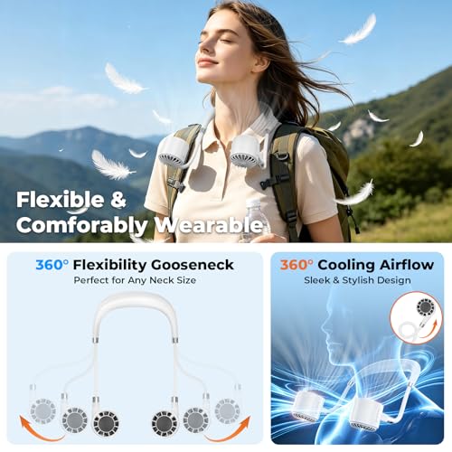 Silent Neck Fan, Portable Neck Fan 6 Speeds, 10000 RPM, 4000mAh Battery (5-16H), Neck Fan with Long Lasting Battery, Neck Fan for Men Women Amazon