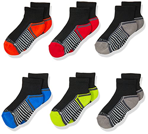 Fruit of the Loom Boys' Little 6-Pair Half Cushion Ankle Socks, black assort Sh…