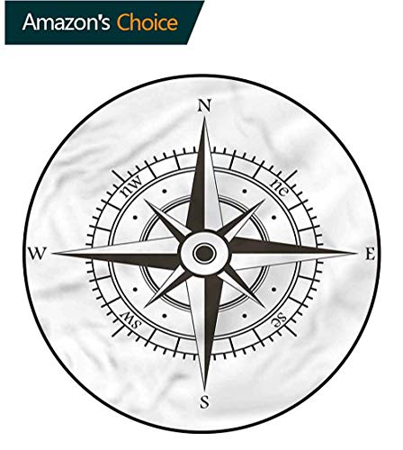 RUGSMAT Compass Modern Flannel Microfiber Non-Slip Machine Round Area Rug,Navigational Equipment Sea Carpet Door Pad for Bedroom/Living Room/Balcony/Kitchen Mat Round-55
