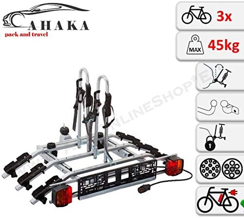 AHAKA Towbar Tow Bar Mounted Rear Bike Rack for 3 Bikes Tow hitch Cycle Carrier - Tilt System theft Protection / 7 pin Lightboard