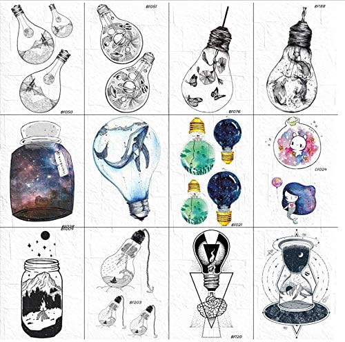 ruofengpuzi 3D Whale Bulb Temporary Tattoo Flash Female Body Arm Galaxy Drifting Bottle Tattoo Sticker Sky Cartoon Girl Leg Tattoo Sticker