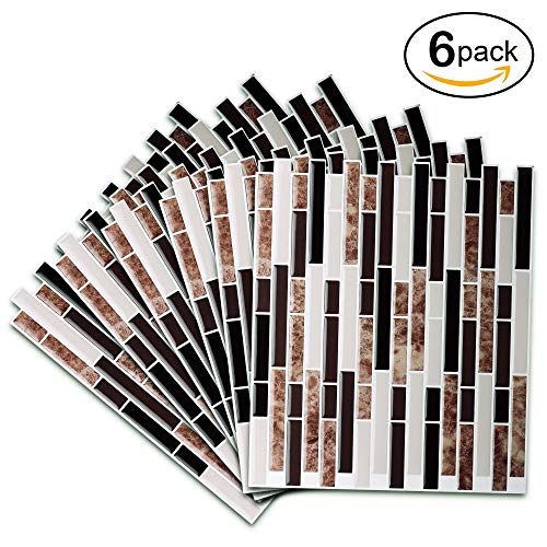 Premium Peel and Stick Tile Backsplash,Stick On Backsplash Wall Tiles for Kitchen & Bathroom-Removable,Self Adhesive-11 x 9.2" (6 Sheets, Brown)