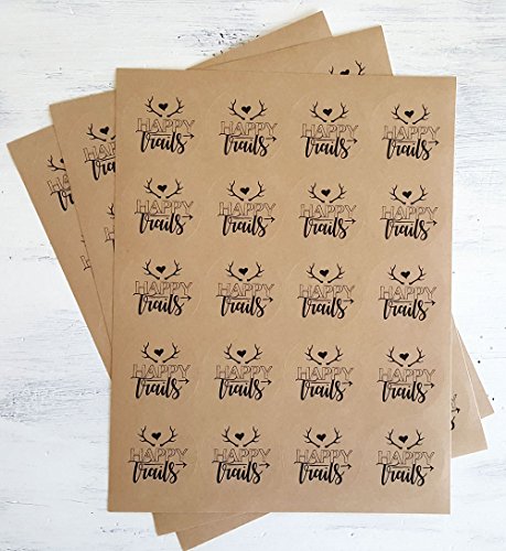 Kraft brown paper stickers and stationery envelope seals for weddings, bridal showers, baby showers and parties 60 ct "Happy Trails"