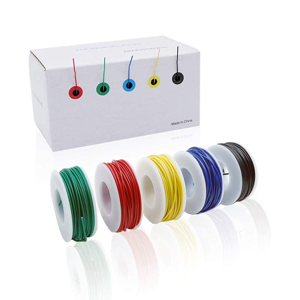 Treedix 24AWG Electronics Wire Kit - 5 Colors, 26ft Per Roll, Solid Core Tinned Copper Wrapping Wire Cable (5pcs) — image 1