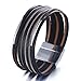 Black Multi-layer Leather Bracelet Magnetic Clasp Handmade Braided Chain Wrap Cuff Bangle Bracelet Jewelry for Women,Girl Gifts