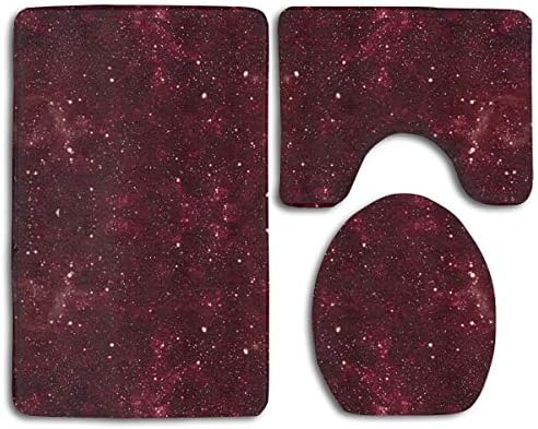 Koperororo Maroon Galaxy Fashion Bathroom Rug Mats Set 3 Piece Anti-Skid Pads Bath Mat + Contour + Toilet Lid Cover