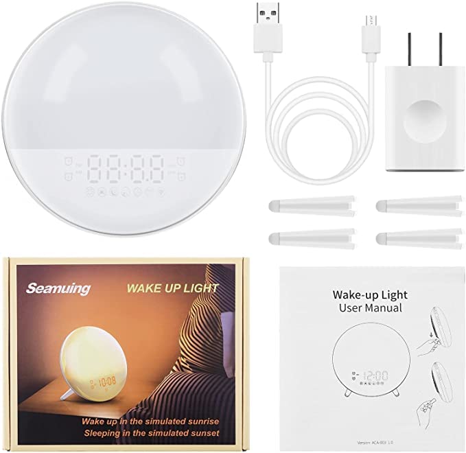 Wake Up Light Sunrise Alarm Clock with FM Radio & Snooze for Heavy