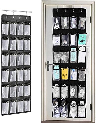 Over the Door Shoe Organizer, 24 Mesh Pockets Crystal Clear Hanging Door Shoes Holder with 8 Hooks (62'' x 18.5'')