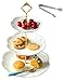 Jusalpha Cupcake Stand 3 Tier White Porcelain Cake Stand Dessert Stand Tea Party Serving Platter, Comes in a Gift Box- Free Sugar Tong (White)
