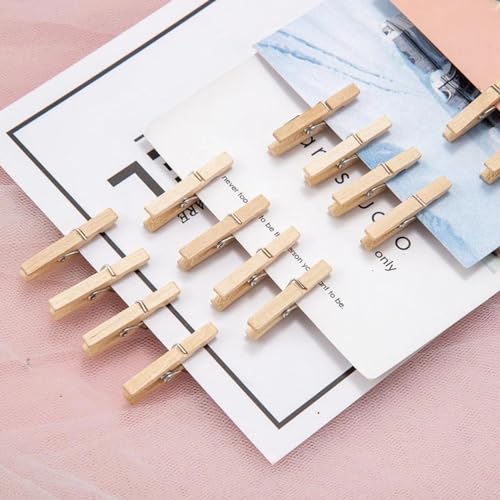 Walfront 250pcs Mini Wooden Clips Photo Clips Clothespin Craft Decoration Clips with 1 Roll 50 Meter Jute Twine Crafts Decor