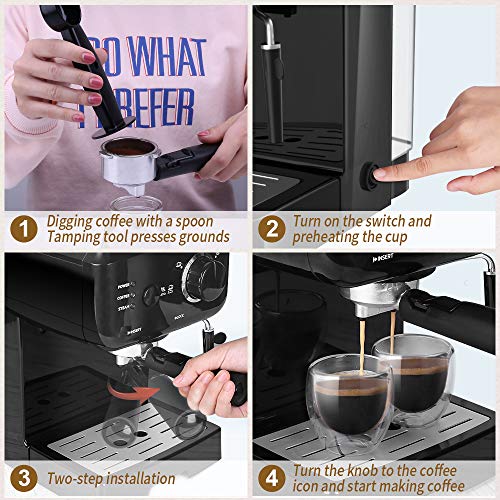 ELEHOT Espresso Machine Coffee Makers with 15 Bar Pump and Milk Frother (Black)