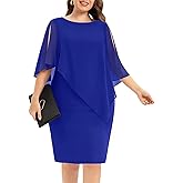 Pinup Fashion Plus Size Dresses for Wedding Guest - Women Cape Cocktail Party Chiffon Overlay Pencil Dress