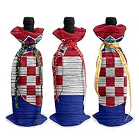 NBteach Wooden Texture Croatian Flag 3pcs Christmas Xmas Red Wine Glass Bottle Wraps Cover Bag Decorations Ornaments Theme Tasting Charms Accessories Gifts Set