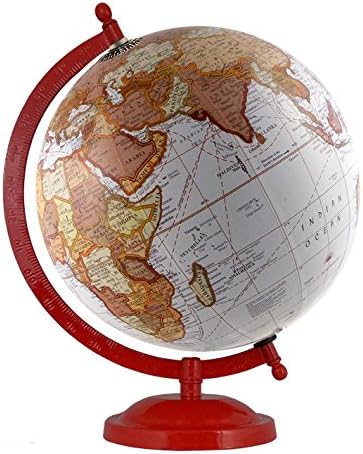 Decorative Geographical White Rotating Globe Antique Desktop World Handmade 8 Inches Diameter Earth Vintage Gift Home Decor