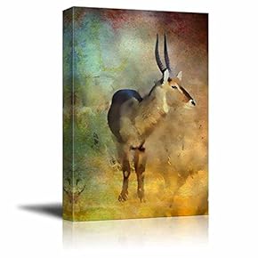 Animal Theme Canvas Wall Art - an Antelope on Vintage Abstract Background - Giclee Print Gallery Wrap | Modern Home Art Stretched & Ready to Hang - 12x18 inches