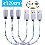 ONSON iPhone Cable,3Pack 8 Inch Short Nylon Braided iPhone Cord Lightning Cable Certified to USB Charging Charger for iPhone 7/7 Plus/6S/6S Plus,SE/5S/5,iPad,iPod Nano 7 (Gray White,8 Inch)