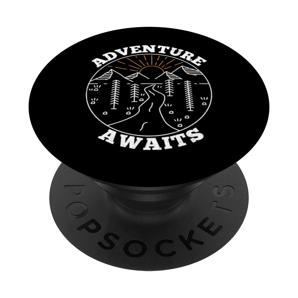 Adventure Awaits Funny Hiker Hiking Trip Lover Graphic PopSockets Swappable PopGrip