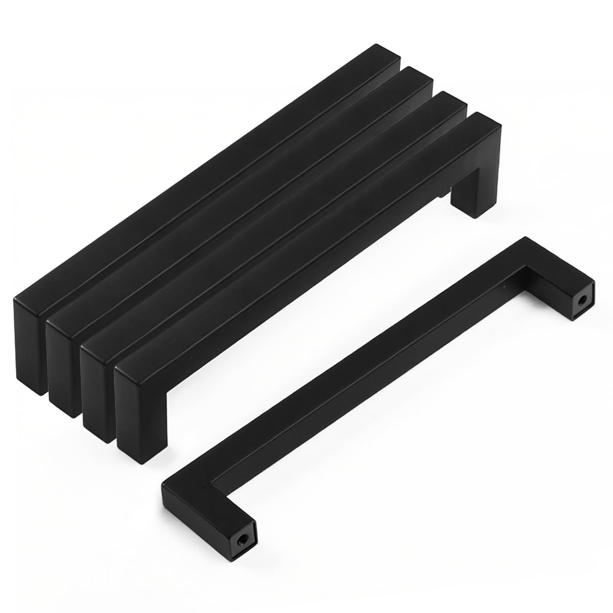 Drenky Black Kitchen Handles, 5 Pcs Stainless Steel Square T Bar Handles for Drawers & Cabinets - 160mm Center Hole with Screw