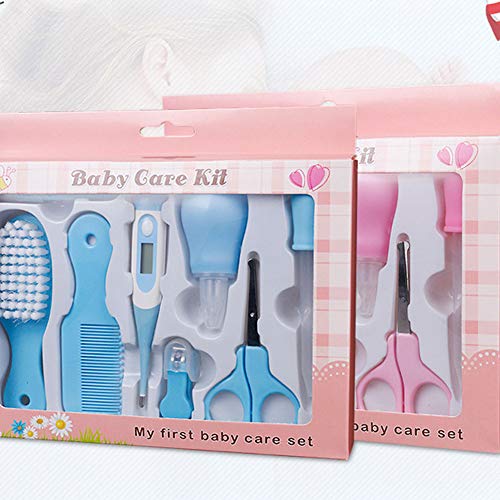 Baby Healthcare Kit Baby Nail Clipper File Scissor Tweezer Thermometer Brush Comb Cleaning Sets Baby Grooming Kit Great Gift 10Pcs Pink