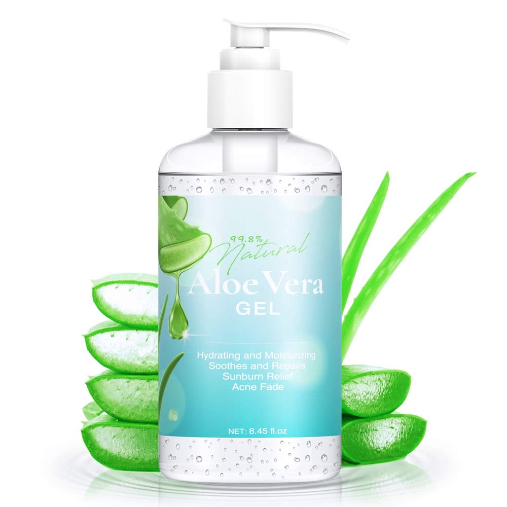 Aloe Vera Gel - INCOK Pure Organic Natural Plant Aloe Vera gel for Dry Skin Hydrating Moisturizing After Sunburn Relief Skin Care Face Mask Hair Care Hand Cleaning Body Lotion 8.45oz