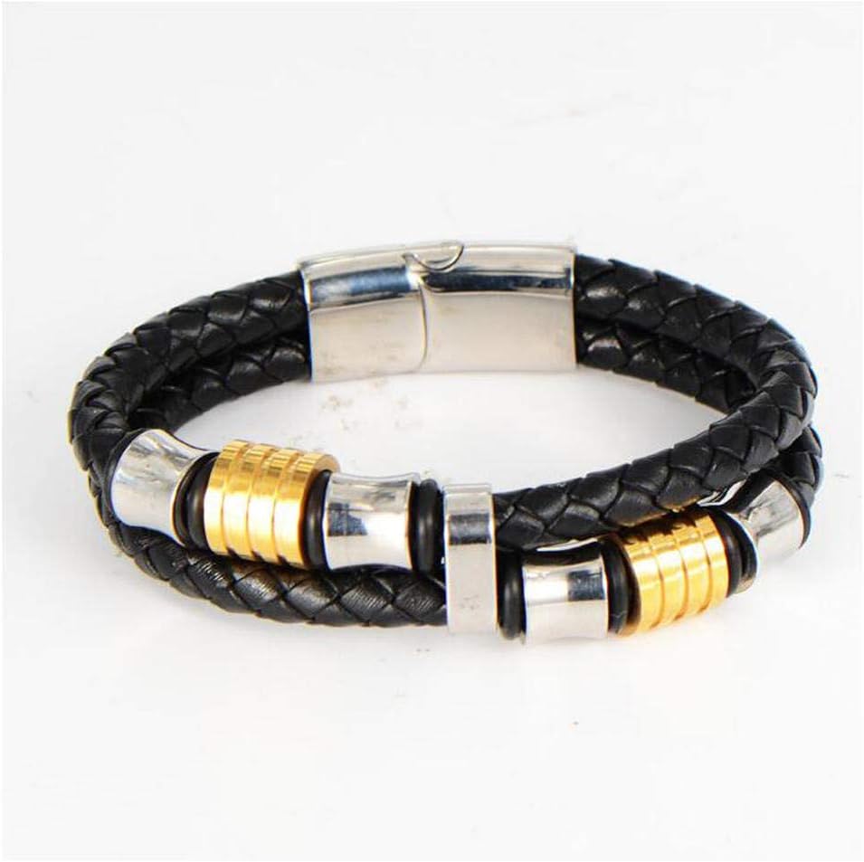 XXDGL-Genuine Leather Men'S Bracelet,Bracelet Titanium Steel Hand-Woven,Genuine Leather Bracelet