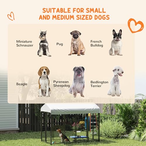PawHut 8' x 4' x 6' Dog Run Outdoor, Large Outdoor Dog Kennel Welded Wire Steel Fence with UV-Resistant & Waterproof Cover, Secure Lock, Silver