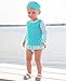 RuffleButts Aqua Striped Polka Long Sleeve Rash Guard Bikini - 2T