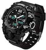 Aposon Men's Large Dual Dial Analog Digital Quartz lectronic Sport Watch Multifunction Two Timezone 24H Military Time Waterproof Casual Back Light 164FT 50M Water Resistant Calendar Day Date - Black