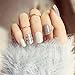 Yean Set of 24 Bridal False Nails Grey Stripe Nail Vintage Short Fake Nail Tips Nail strips with Glue and Adhesive Tab for women and girls