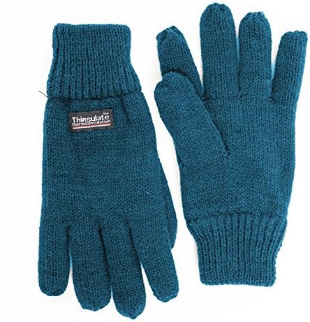 SANREMO Unisex Kids Knitted Fleece Lined Warm Winter Gloves (4-7, Coral Blue)