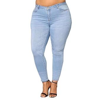 Jeans Hosen für Damen High Waist Skinny Übergrößen Große Größen Günstig Casual Stretch Denim Hosen Freizeit Hellblau Elegant 