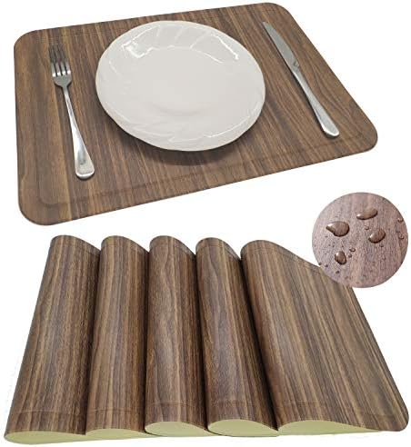 Tennove Placemats Set of 6, PU Leather Table Mats Stain Resistant Washable Placemats for Kitchen Dinning Table (PU-Coffee)