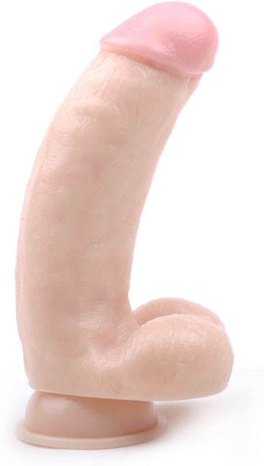 BeHorny Realistic Curve Penis Dildo with Balls and Suction Cup Base, Flesh
