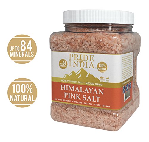 Pride Of India - Pure Himalayan Pink Salt - Enriched w/84+ Natural Minerals, Medium Grind 2.5 Pound (40oz) Jar - Himalayan Salt, Himalayan Pink Salt, Pink Himalayan Salt, Grind Salt, Pure Rock Salt