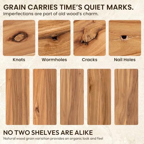 Floating Shelves for Wall, 36"x9.3" Rustic Solid Live-Edge Elm Wood Wall Shelves, Heavy-Duty Floating Shelves with Invisible Brackets, Set of 2 for Living Room, Bedroom, and Kitchen, Natural Finish
