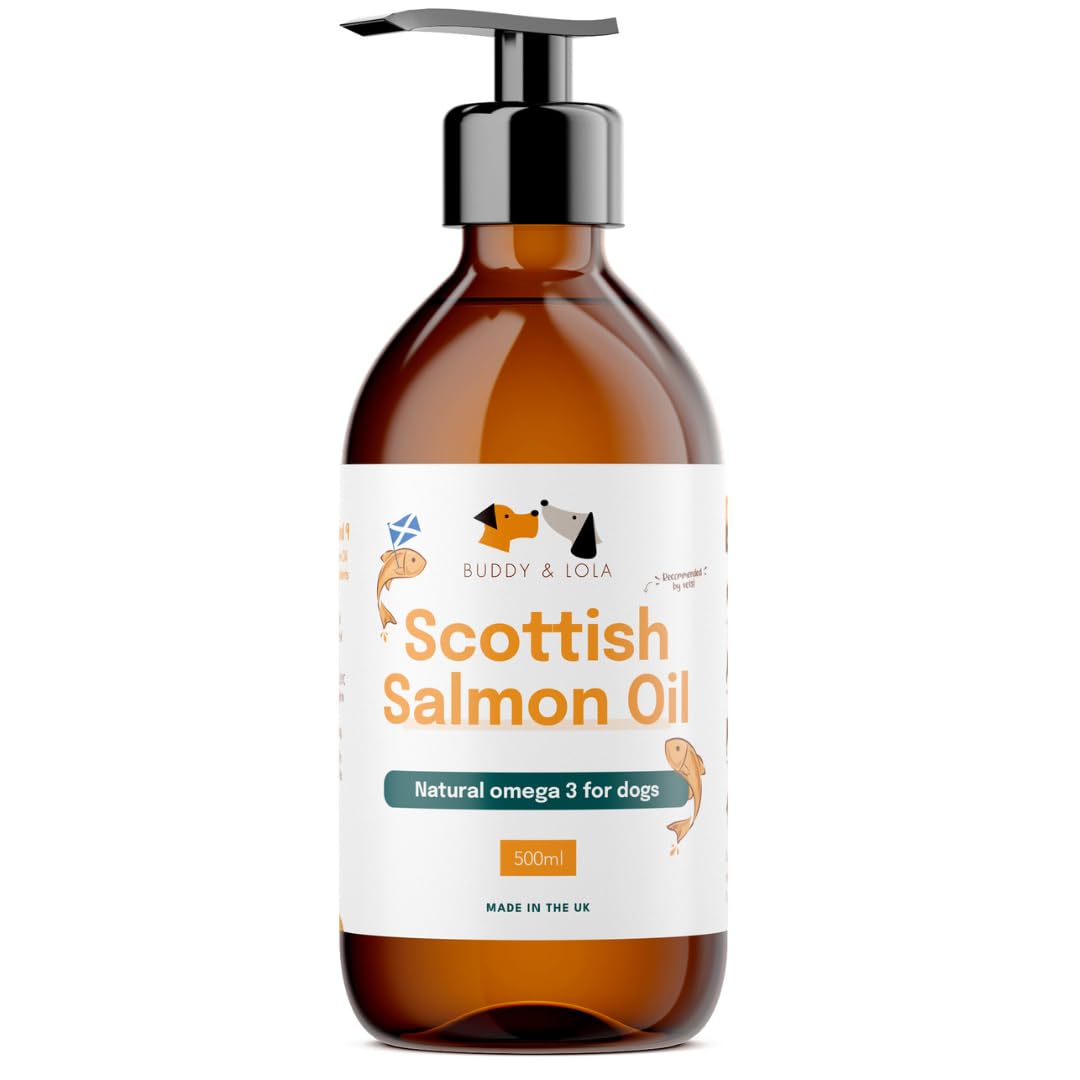 Buddy & Lola 100% Pure Food Grade Scottish Salmon Oil For Dogs & Pets (500ml) - Natural Omega 3, 6 & 9 For a Shiny Coat, Better Skin & Joints, Less Itching and Improved Cognitive Health
