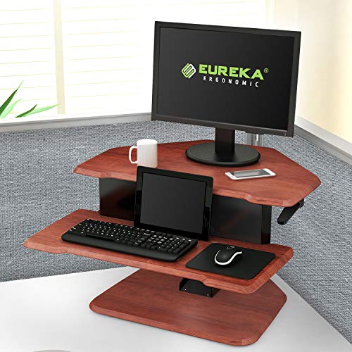 Eureka Ergonomic 28" Height Adjustable Sit-Stand Desk, Corner Desk - with Keyboard Tray Cherry