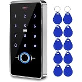HFeng Outdoor IP68 Waterproof RFID Access Control Keypad Fingerprint Biometrics Access Controller WG26/34 Card Reader + 10pcs 13.56MHz Keyfobs for Home / Office