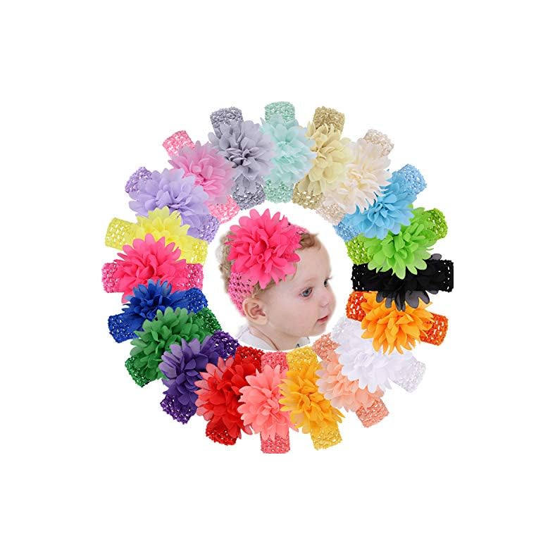 WillingTee 20pcs Baby Girls Headbands Chiffon Flower Soft Stretchy Hair Band Hair Accessories for Baby Girls Newborns…