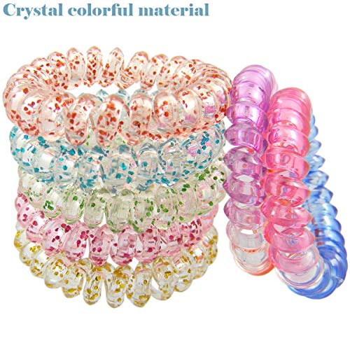 QY 10PCS Pearlized Transparent Colors Plastic Spiral Coil Wrist Band Key Ring Chain