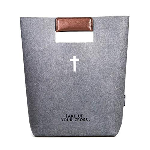 AGAPASS Christian Bible Tote Bag for Men Women Girls Boys with PU Leather Handles Cute Bible Carrying Case Carved Cross Holy Bible Cover, Felt Bible Study Bag, Bible Purse,Today's Deals,Smoke