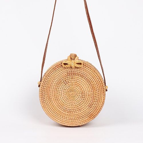 Lelinsy Round Straw Bags Women Summer Rattan Bag Handmade Woven Beach Cross Body Bag Circle Bohemia Handbag Bali
