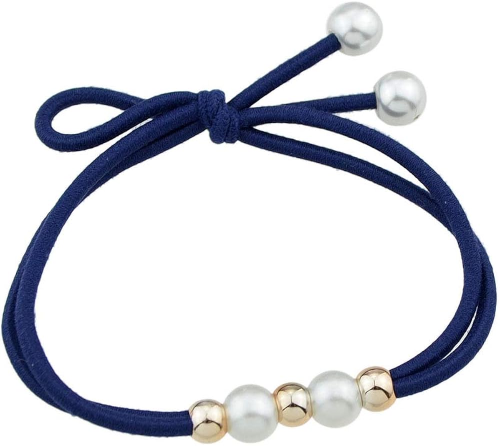 Feelontop Colourful Beads Simulated Pearl Elastic Hair Elastic Bands Accessories with Jewellery