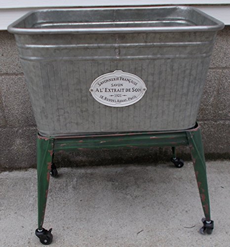 Large Metal Freestanding Farmhouse Planter on Casters - Beverage Holder Bucket
